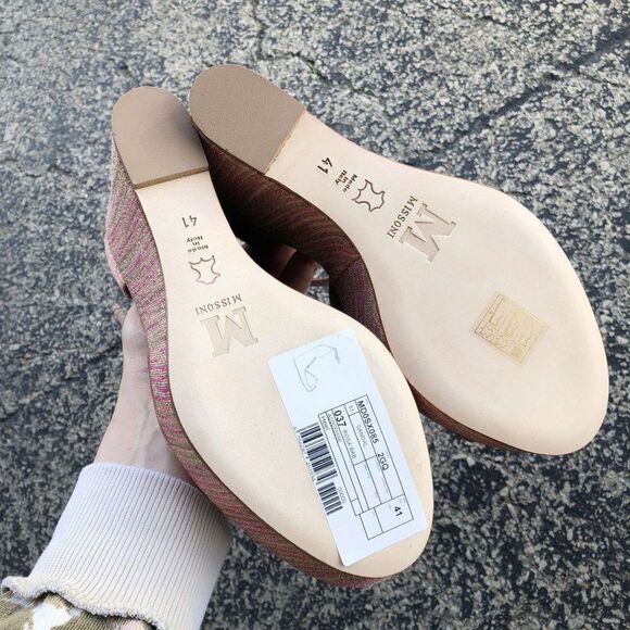 New M Missoni Pink Gold Stripe Knit Wedge Platform Sandals Size 41 - Picture 9 of 11